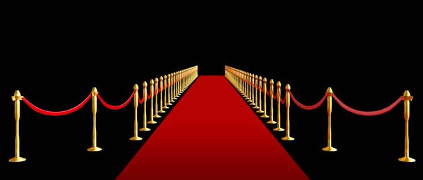 red carpet ceremoniële VIP-evenement of hoofd realistisch beeld met gouden belemmeringen. 3D-rendering. - Foto, afbeelding