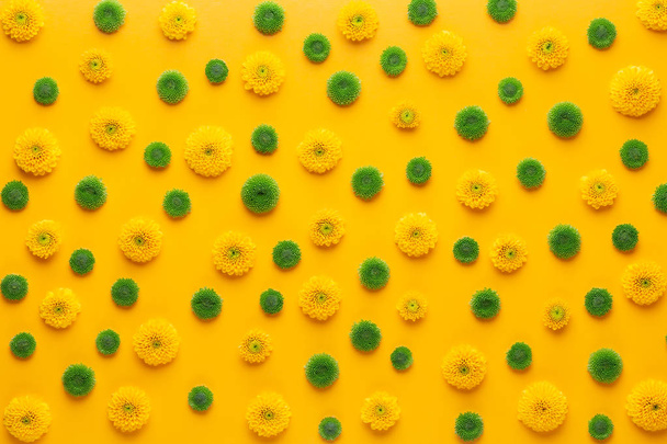 Yellow flower pattern on a yellow background.  Spring greeting c - Foto, imagen