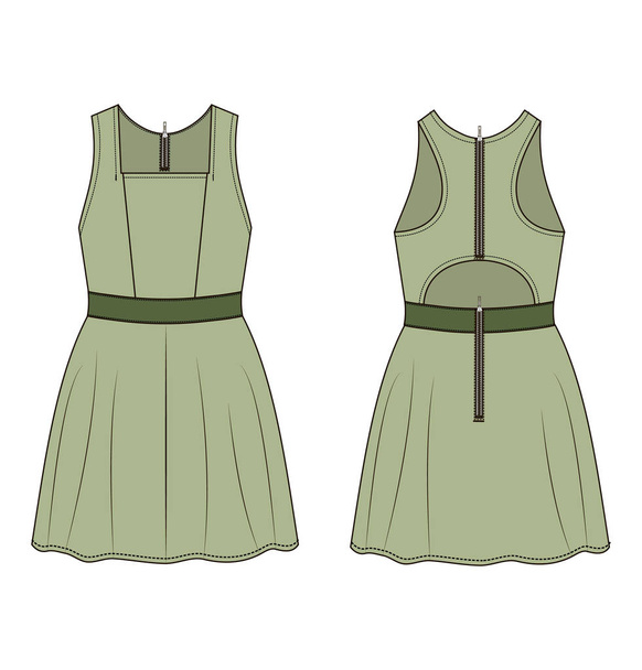 Τεχνική σκίτσο μόδας φόρεμα σε διανυσματικού γραφικού - Διάνυσμα, εικόνα