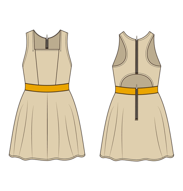 Модний технічний ескіз сукні в векторній графіці
 - Вектор, зображення