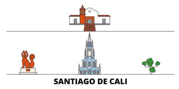 Colombia, Santiago De Cali hito plano vector ilustración. Colombia, Santiago De Cali ciudad con famosos lugares de interés turístico, skyline, diseño
.  - Vector, Imagen