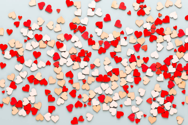 Happy Valentines day background. With small hearts on pastel bac - Photo, image