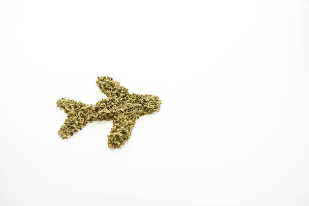 Marijuana in the Shape of Airplane, Travel with Cannabis, Angled - Photo, Image