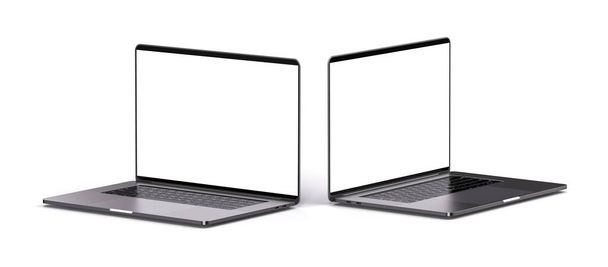 Φορητοί υπολογιστές με κενή οθόνη απομονώνονται σε λευκό φόντο, λευκό αλουμίνιο σώμα. Όλη η εστίαση. - Φωτογραφία, εικόνα