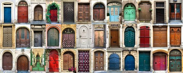 Kolaż z 36 kolorowych drzwiach - Zdjęcie, obraz