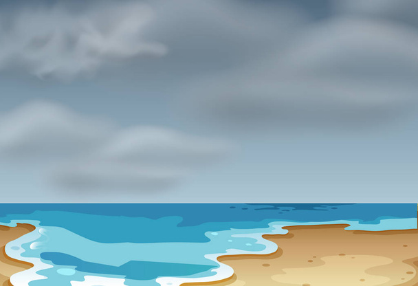 Облачная пляжная сцена
 - Вектор,изображение
