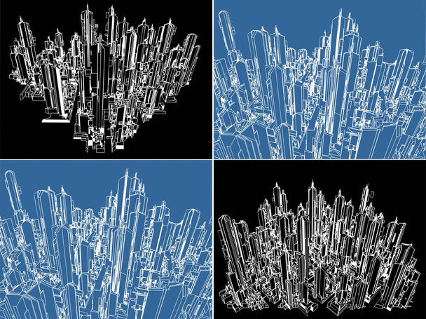 Φουτουριστικό Μεγαλόπολης διάνυσμα από ουρανοξύστες της πόλης. Τοπίο δείτε απομονωμένο εικονογράφηση. - Διάνυσμα, εικόνα