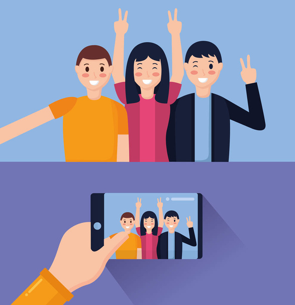 Lidé při selfie - Vektor, obrázek