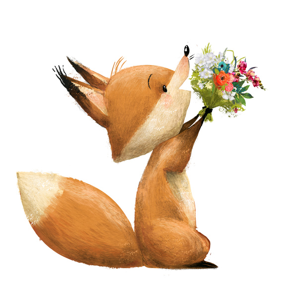 мила лисиця з квітковим букетом
 - Фото, зображення