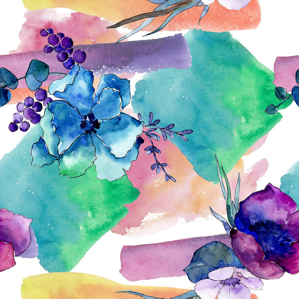 Bouquet floral botanical flowers. Wild spring leaf wildflower isolated. Watercolor illustration set. Watercolour drawing fashion aquarelle. Seamless background pattern. Fabric wallpaper print texture. - 写真・画像