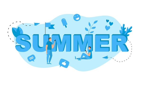 Summer vector design blue lettering illustration with icon - Вектор,изображение