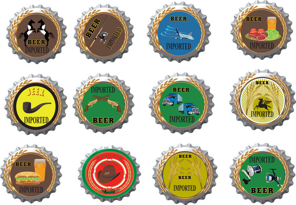 coroar tampas de cerveja com várias imagens de símbolo
 - Vetor, Imagem