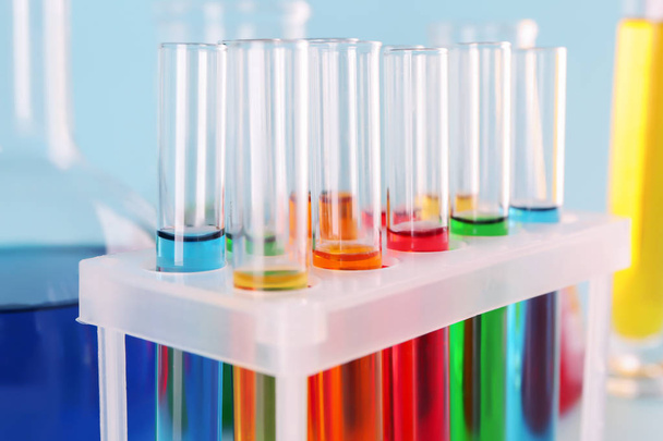 Test tubes with colorful samples in laboratory, closeup - Photo, image