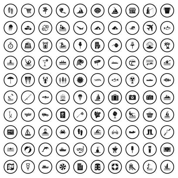 100 conjunto de ícones de recreação de água, estilo simples
  - Vetor, Imagem