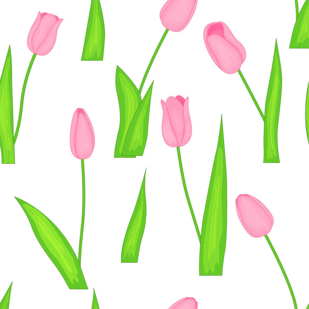 Realistic pink tulips vector seamless pattern. Repeating pattern with beautiful tulips - Вектор, зображення