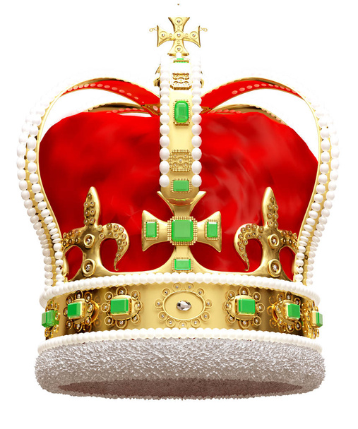 kultainen kruunu eristetty valkoinen 3D kuva
.   - Valokuva, kuva