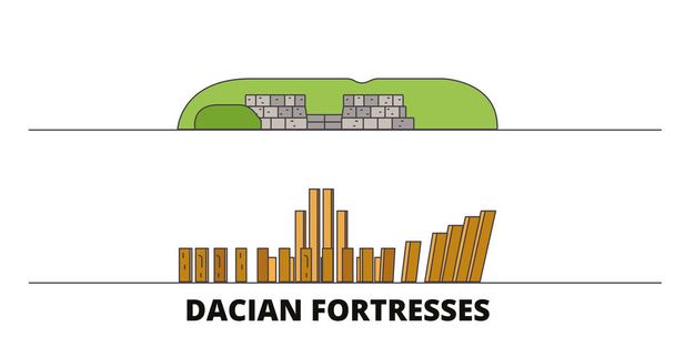 Romania, Dacian Fortresses, Orastie Mountains flat landmarks vector illustration. Romania, Dacian Fortresses, Orastie Mountains line city with famous travel sights, skyline, design.  - Vector, Image