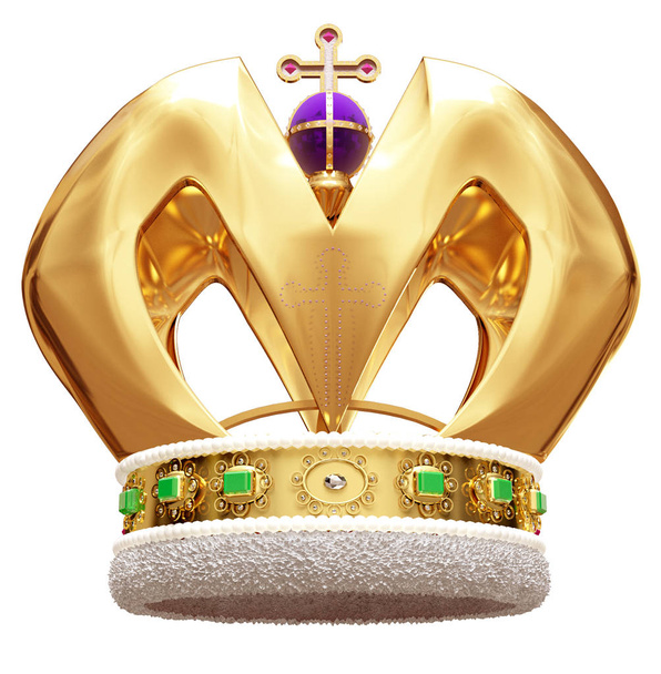 golden crown isolated on white 3D illustration.   - Photo, Image