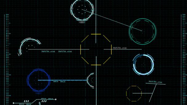 ilustracja 3D, tło ekranu Scifi Hud. -Hud futurystyczny interfejs niebieski, panel wyświetlacza technologii wirtualnej rzeczywistości, cel. - Zdjęcie, obraz