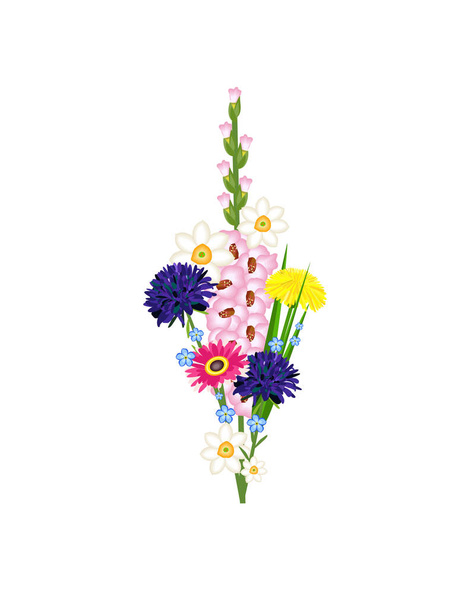 Μπουκέτο λουλούδια διακόσμηση απομονωμένες - Διάνυσμα, εικόνα