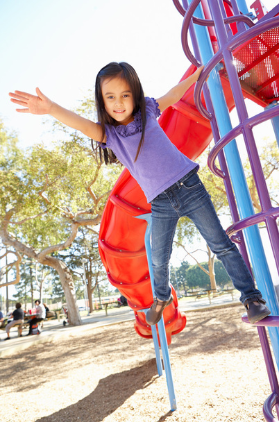 Girl On Climbing Frame In Park - Photo, image