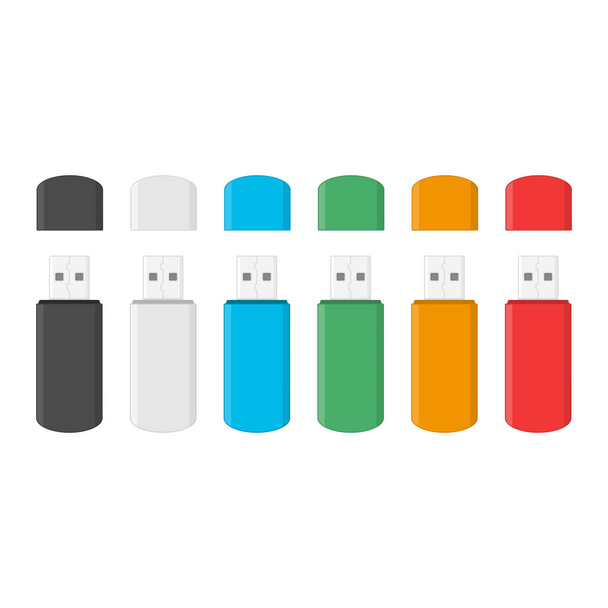 Colored USB flash drive set. - Vector, Image