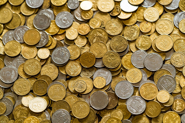 Ukrainian small coins. Texture. Abstract background. - Foto, Imagem