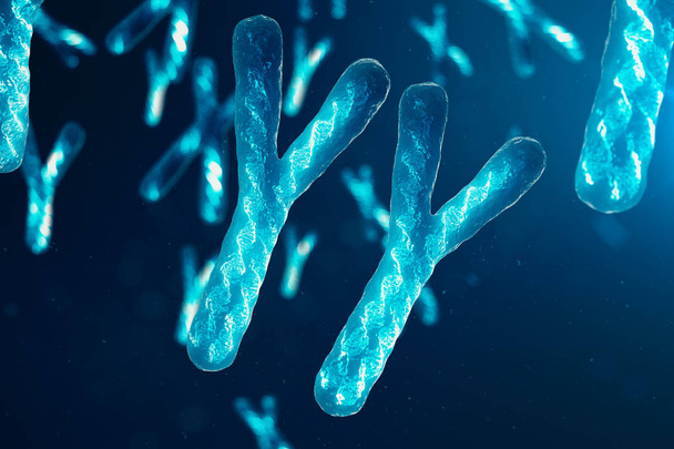 YY-Cromosomas con ADN portando el código genético. Concepto genético, concepto de medicina. Futuras mutaciones genéticas. Cambiar el código genético a nivel biológico. Ilustración 3D
 - Foto, imagen
