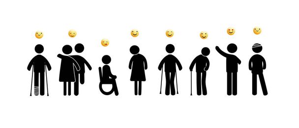 Mentally and physically disabled. Black pictograms - Vector, Image
