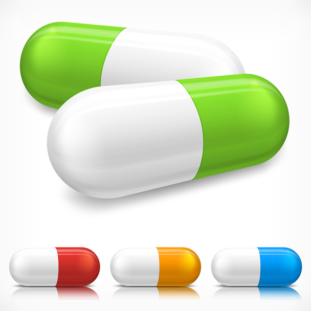 Capsule pills on white - Vector, Imagen