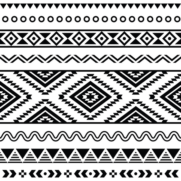 部族のシームレスなパターン、アステカの黒と白の背景 - ベクター画像