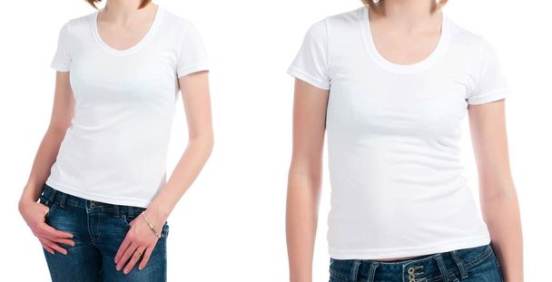 Menina em uma camiseta branca isolada - Foto, Imagem