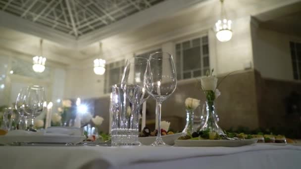 Decorated table on a gala dinner party or wedding celebration - Footage, Video