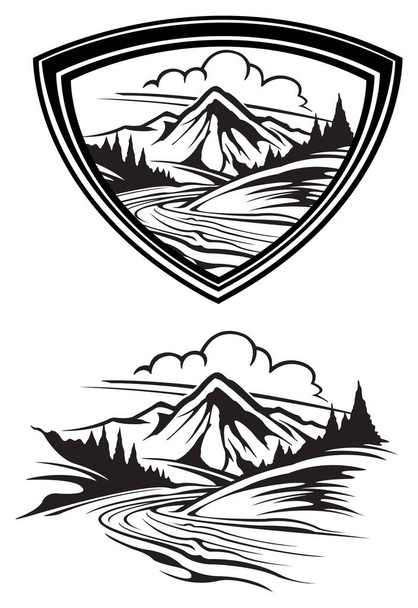 Bergketen pictogram zwart-wit - Vector, afbeelding