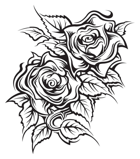 Τατουάζ τριαντάφυλλο και τα αμπέλια - Διάνυσμα, εικόνα