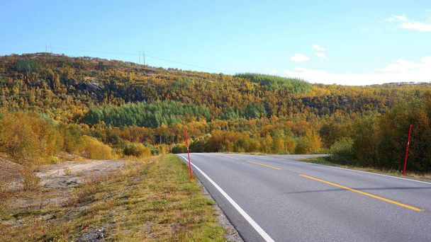 A way going through autumn nature of Finnmark region in Norway, Lappland - Фото, изображение