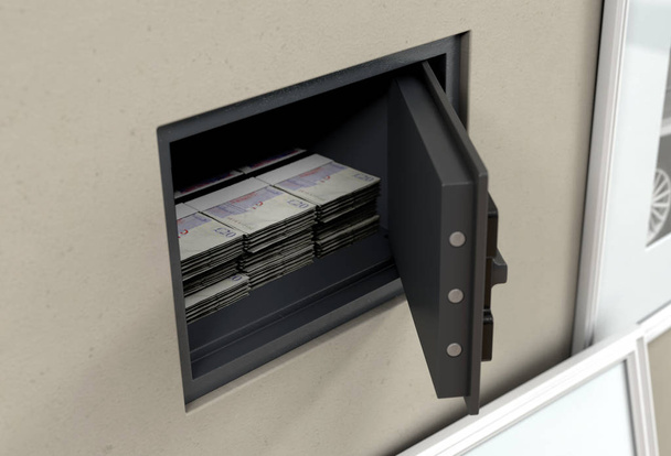 Открытая стена сейф и банкноты
 - Фото, изображение