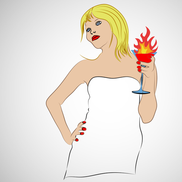 blonde girl with flame drink vector - Vector, Image