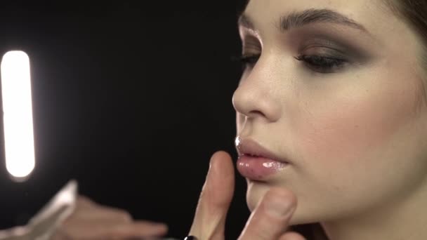 Makeup artist. professional makeup, slow motion - Záběry, video