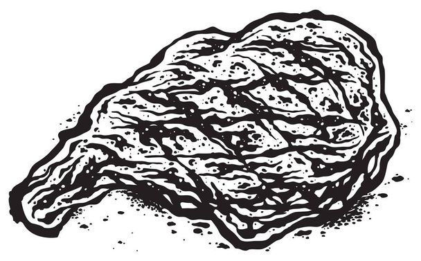 Chuleta de cerdo asada aislada en blanco y negro
 - Vector, Imagen