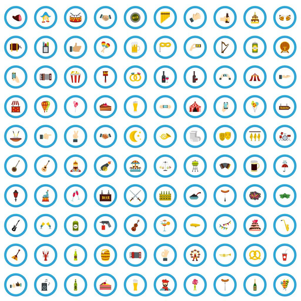 100 fete iconen instellen, vlakke stijl - Vector, afbeelding