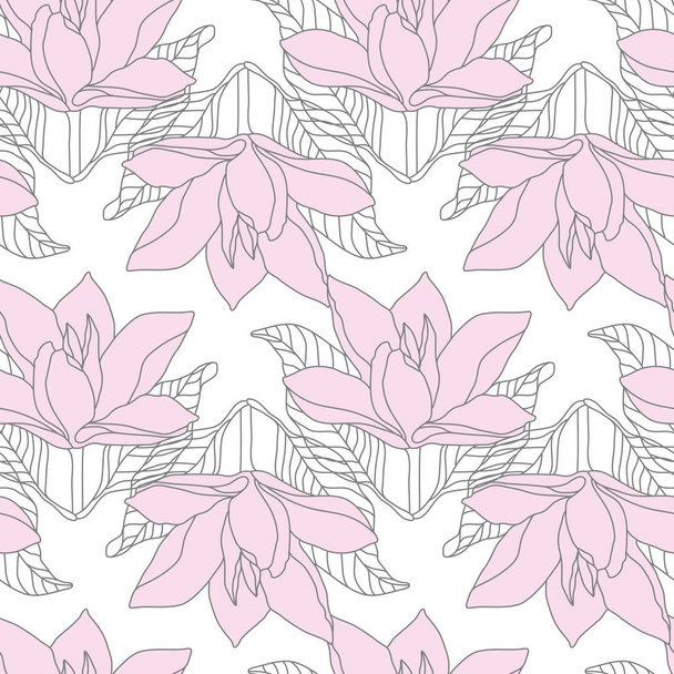 Pink Magnolia Seamless Pattern on White - Vettoriali, immagini