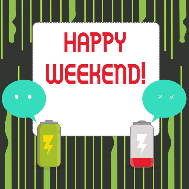 Writing note showing Happy Weekend. Business photo showcasing Wishing you have a good relaxing days Get rest Celebrate Enjoy. - Photo, Image
