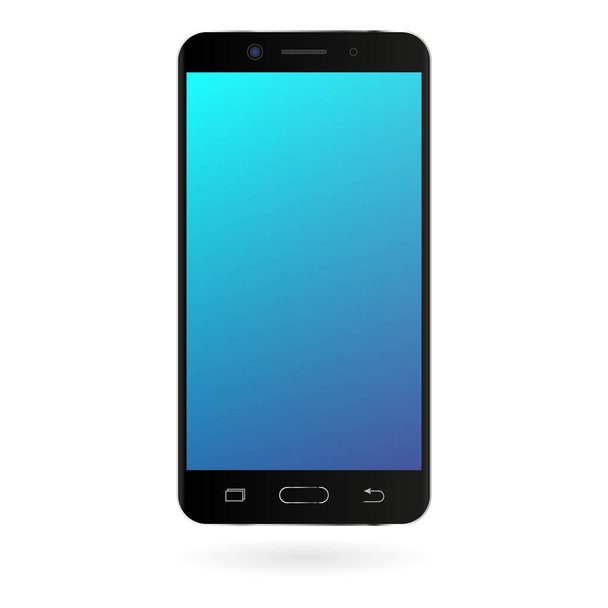 Макет смартфона с голубым градиентным экраном на белом фоне. Черный цвет цифровой гаджет шаблон. Современный телефон. Векторная иллюстрация
. - Вектор,изображение
