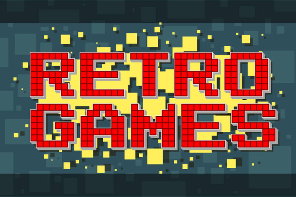 ビデオゲームのための赤いピクセル レトロなテキスト ボタン - ベクター画像