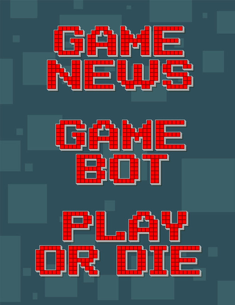 Κόκκινο pixel ρετρό διαφορετικό κείμενο για βιντεοπαιχνίδια σύνολο - Διάνυσμα, εικόνα