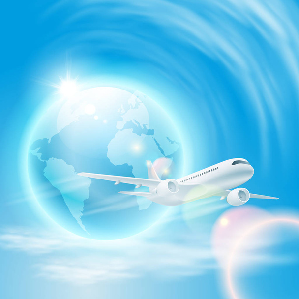 地球と空に飛行機のイラスト - ベクター画像