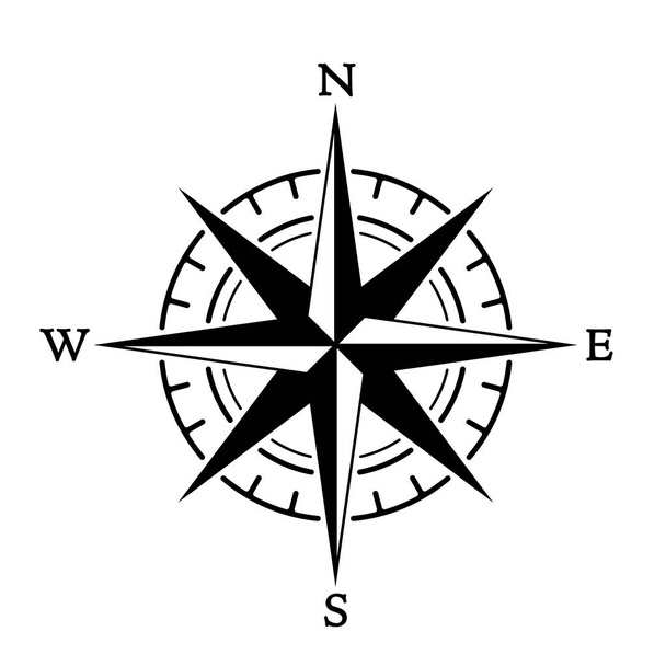 Kompasswind stieg im Vintage-Stil. flaches Symbol. Vektorabbildung isoliert - Vektor, Bild