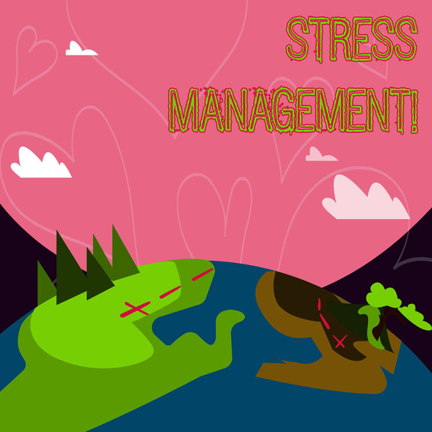 Escrita de mão conceitual mostrando Stress Management. Foto de negócios mostrando Meditação Terapia Relaxamento Positividade Cuidados de saúde
. - Foto, Imagem