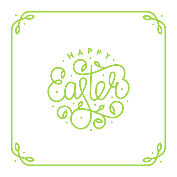 Happy Easter frame outline lettering green white - Vector, Image